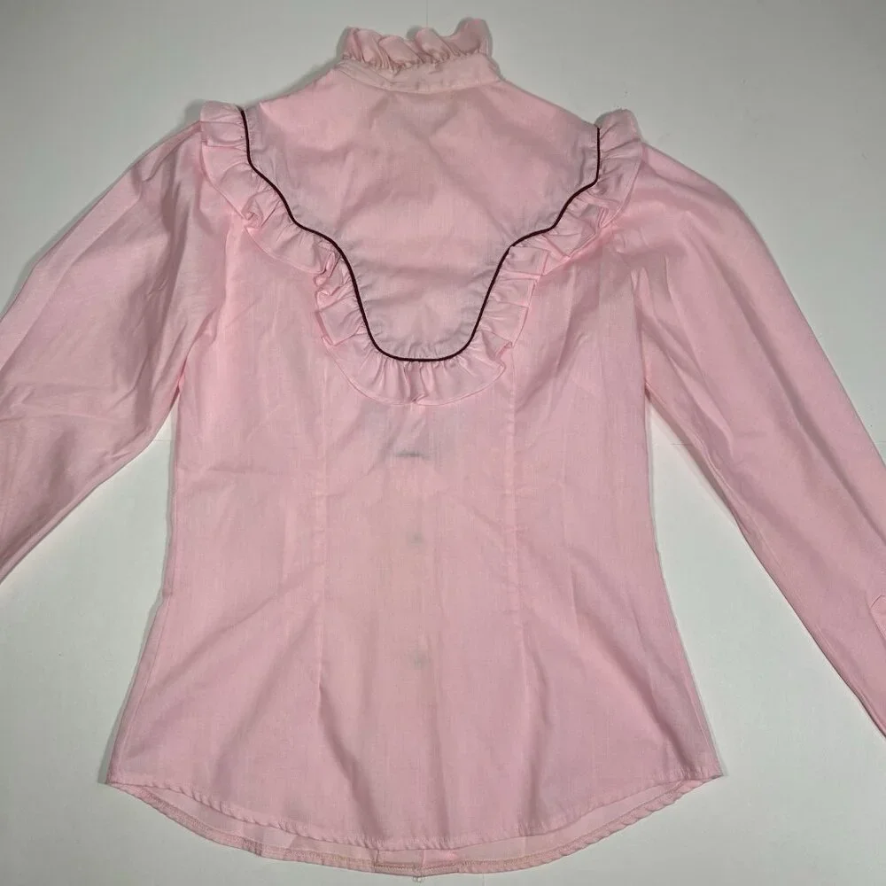 Vtg Fenton Western Women Prairiecore Ruffle Pearl Snap Shirt Top Pink Sz 14 Flaw - Picture 7 of 9
